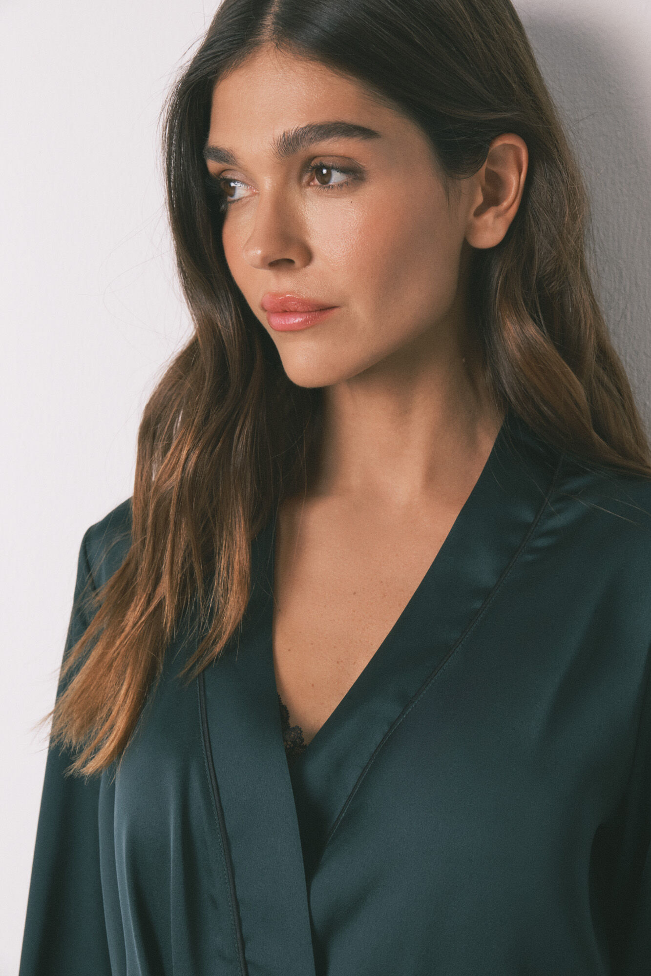 Women'secret Long loose green satin robe