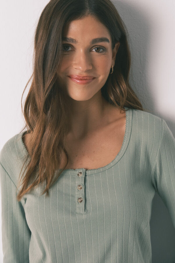 Women'secret Green cotton floral print long pyjamas green