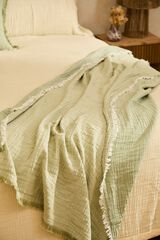 Calma House Plaid muslin fringed 120x180 green