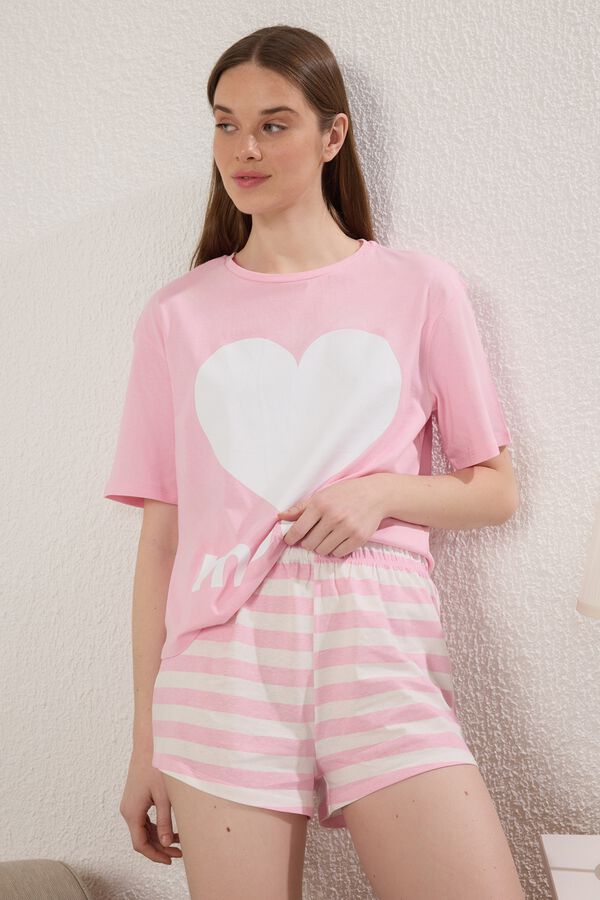 Trendyol Conjunto de pijama corto rayas "Mom" rosa