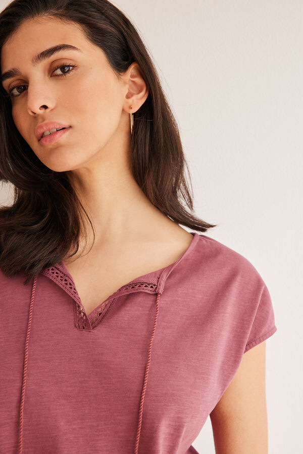Womensecret Texturált gránátvörös flamé póló rávasalt mintás