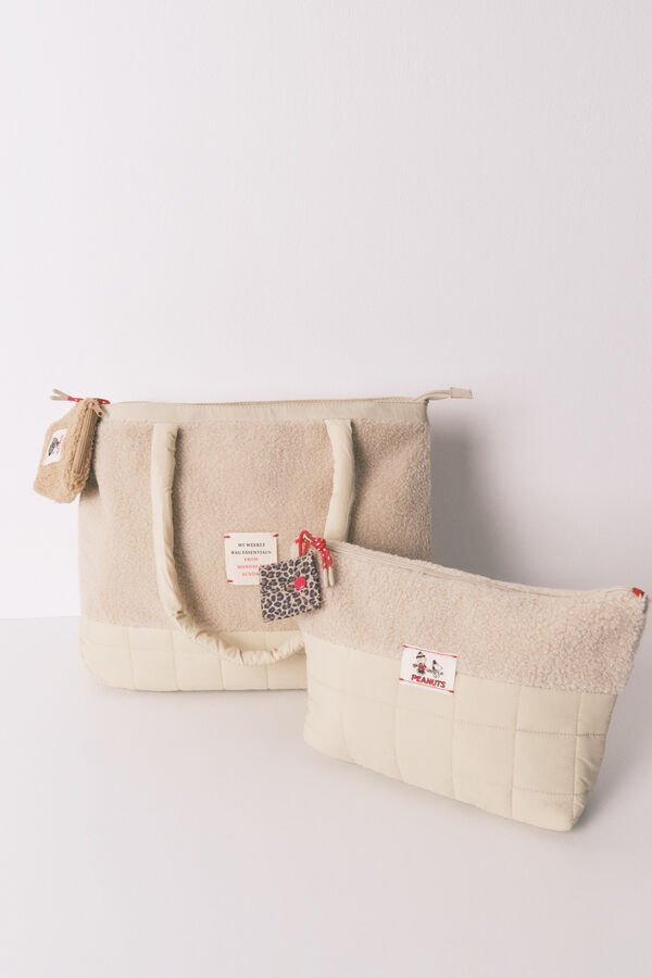 Women'secret Bolso grande acolchado beige Snoopy beige