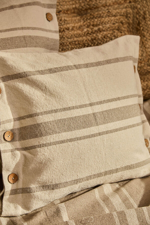 Calma House Funda de coj&iacute;n cuadrada a rayas beige con botones Sorento amarillo