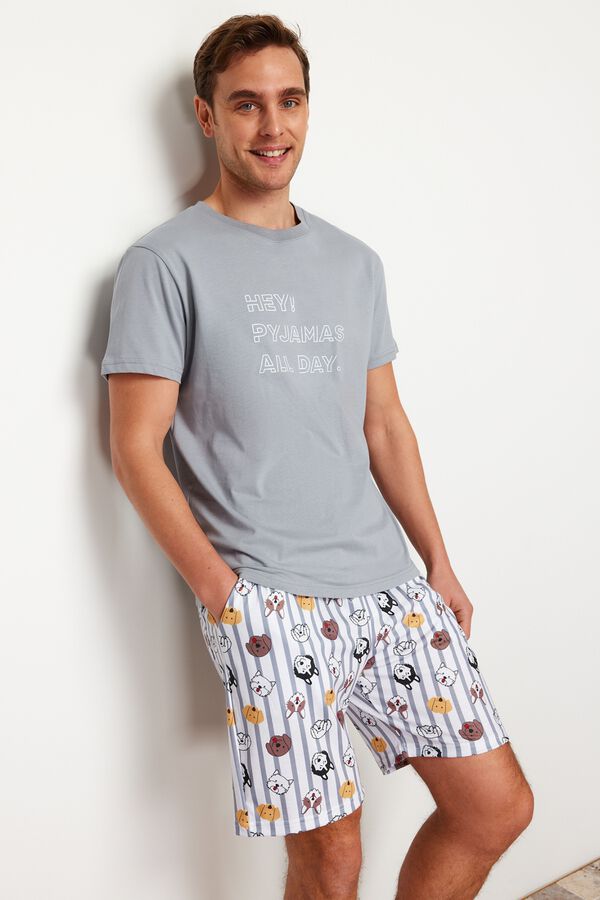 Trendyol Striped and animal print short pyjamas grey