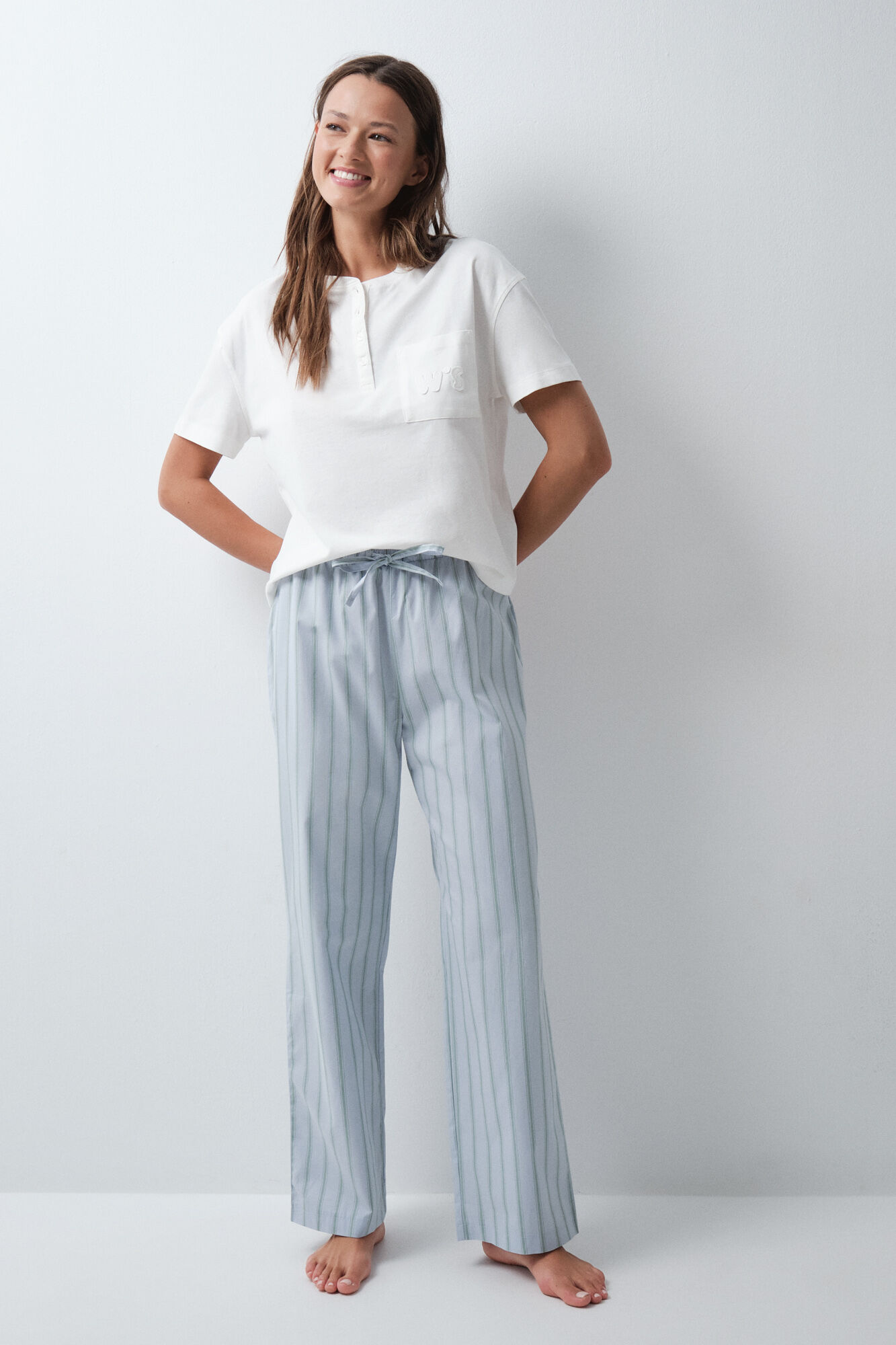 Women'secret Pantalon long &agrave; rayures bleu