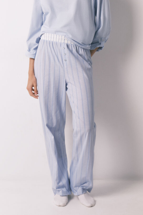 Women'secret Blue striped 100% cotton long trousers blue