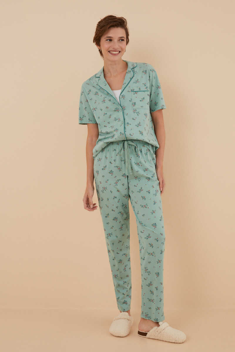 Womensecret Floral 100% cotton classic pyjamas green