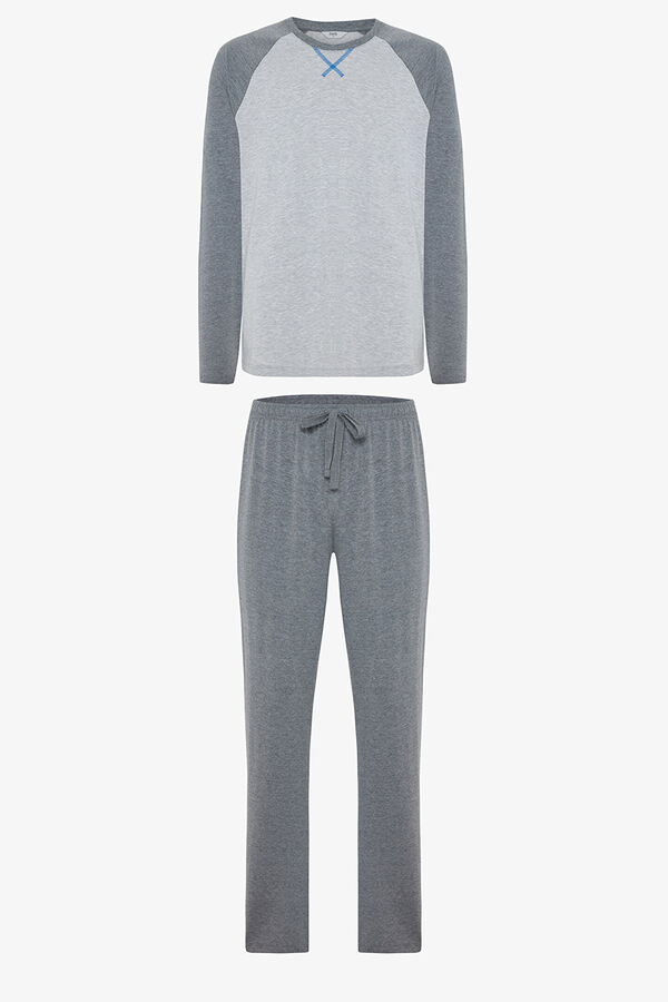 Penti Conjunto de pijama de algodón de manga larga para hombre gris
