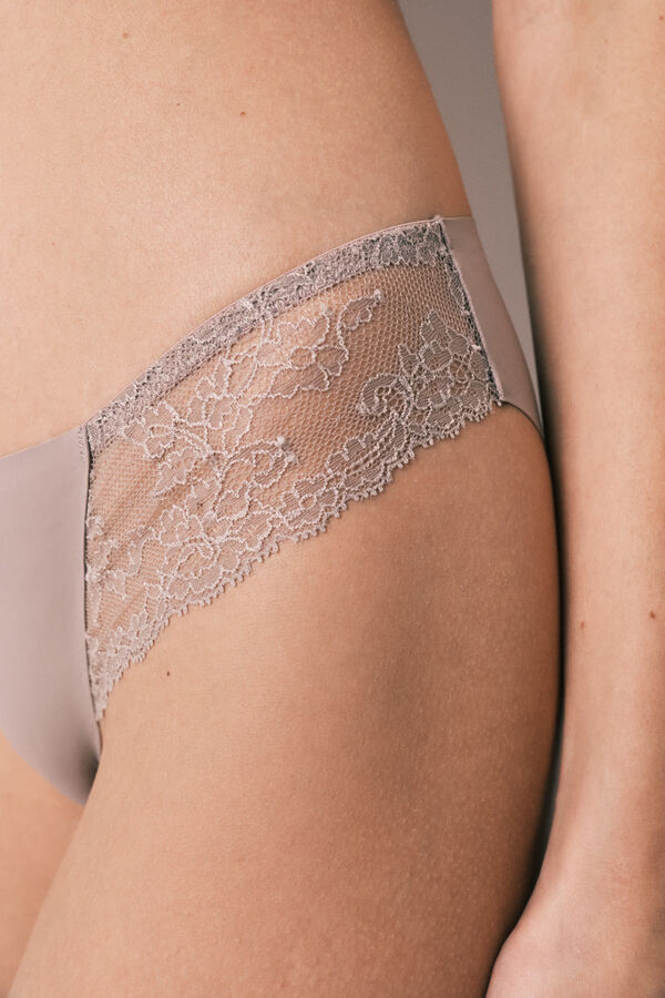 Women'secret Braga cl&aacute;sica microfibra y encaje beige nude