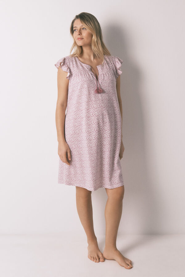 Women'secret Pink cotton "maternity" ruffle nightgown pink