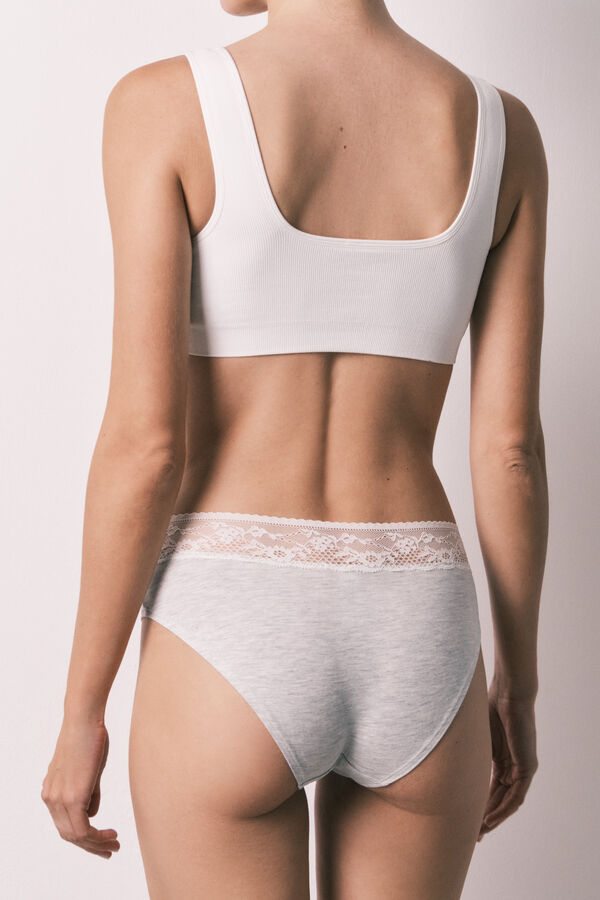 Women'secret Grey cotton wide lace panty grey
