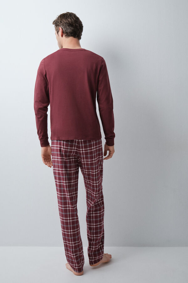 Women'secret Burgundy plaid cotton long pyjamas printed