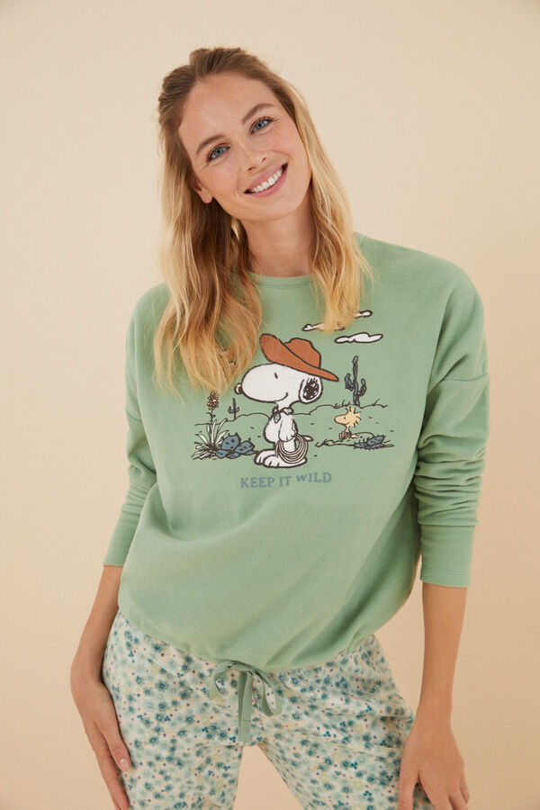 Womensecret Zelena pidžama od flisa Snoopy Zelena