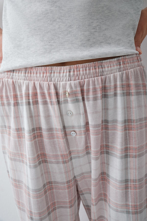 Women'secret Plaid cotton short sleeve long pyjamas beige