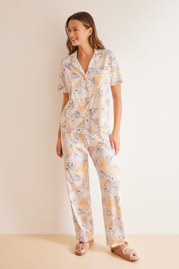 Womensecret Snoopy-mintás, inges pizsama 100% pamutból rávasalt mintás
