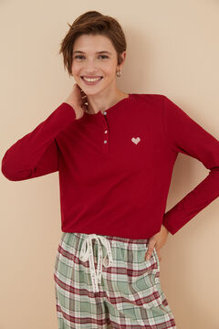 Womensecret Camiseta manga larga 100% algodón roja rojo