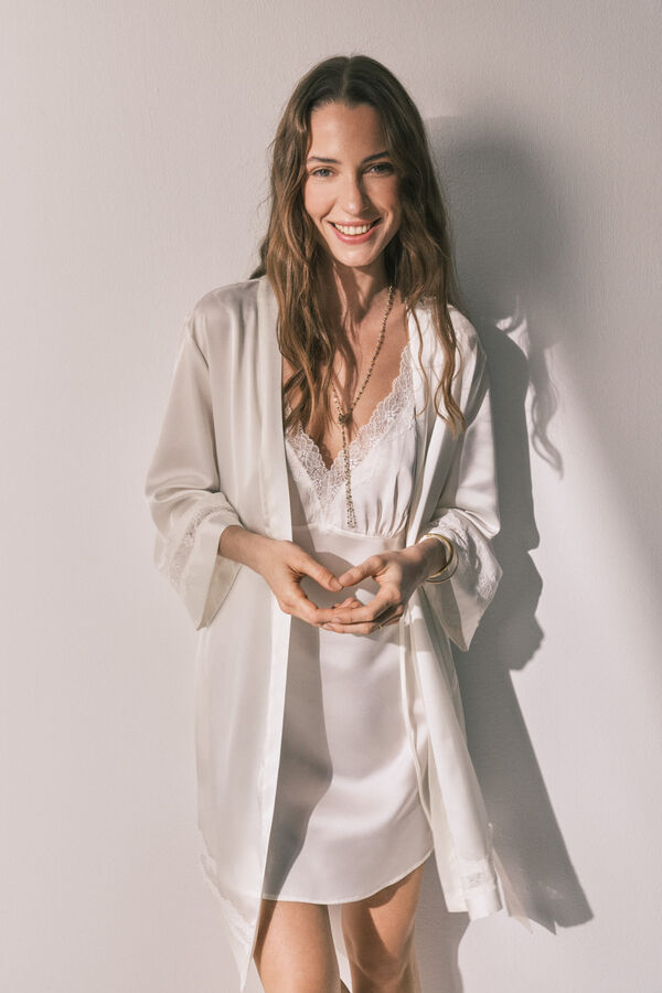 Women'secret Beige satin long robe beige