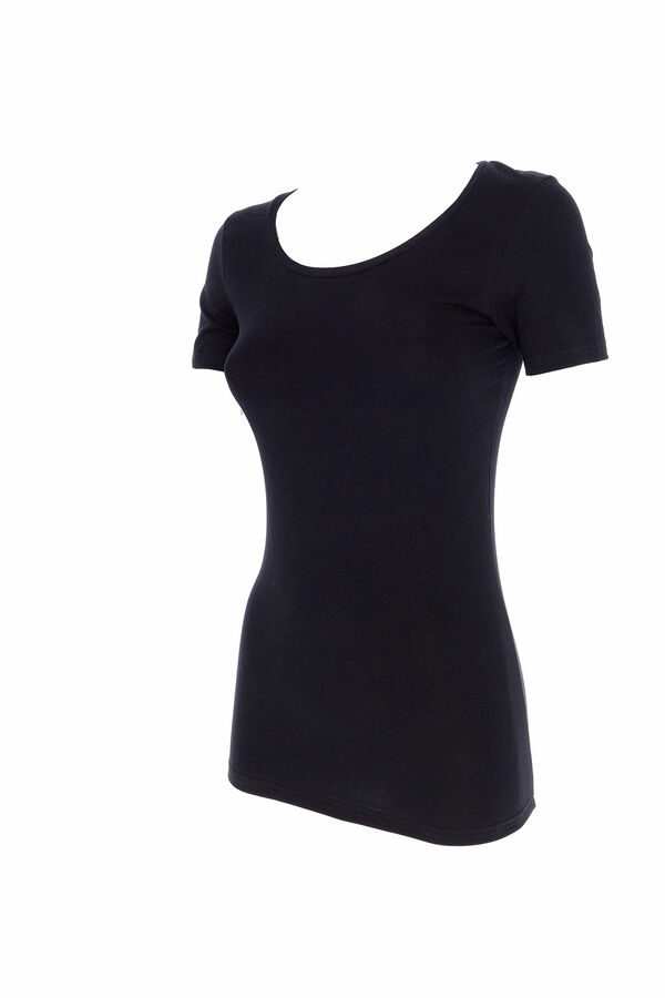 Womensecret Camiseta termal de mujer cuello redondo manga corta negro