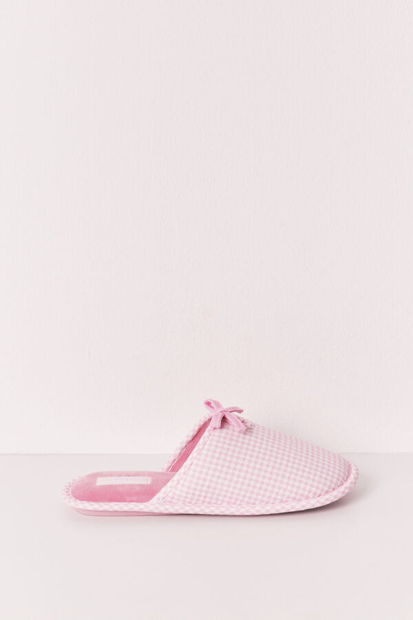 Women'secret Pink gingham print bow slippers pink