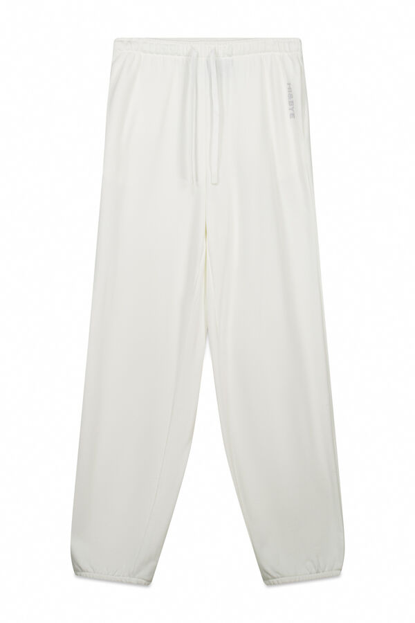 HI&BYE White cotton fleece jogger trousers beige