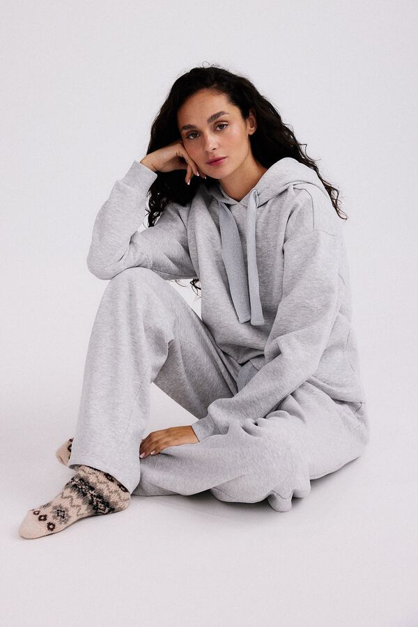 Pieces Lurex detail hooded sweatshirt grey