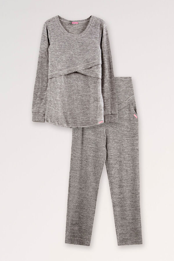 Womensecret Pack comfy premamá camiseta cruzada + pantalón gris