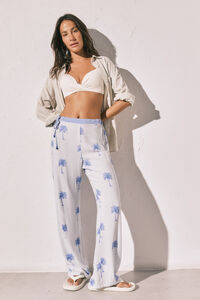 Women'secret Palm print striped long trousers