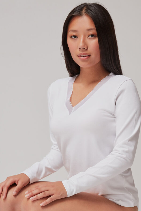 Womensecret Camiseta térmica escote pico blanco