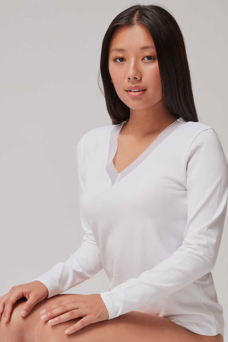 Womensecret Camiseta térmica escote pico white