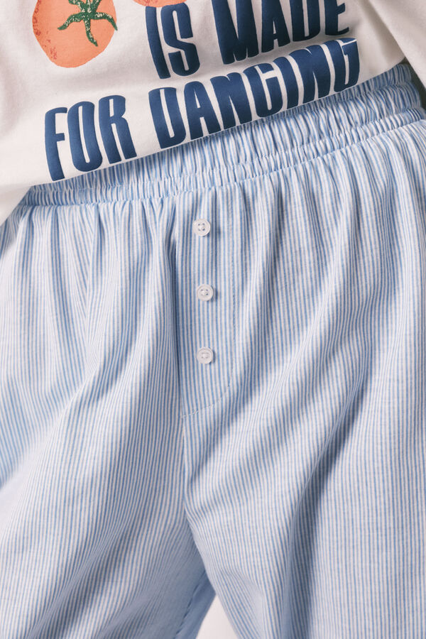 Women'secret Striped 100% cotton carrot trousers blue