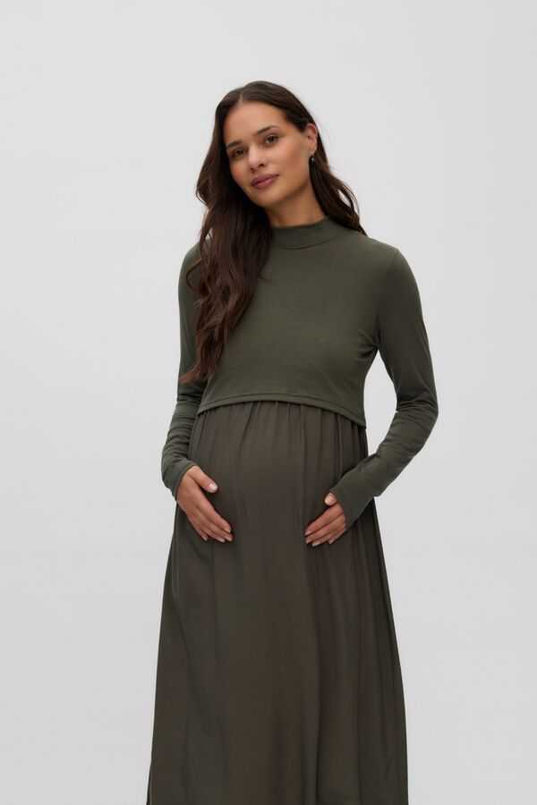 Mamalicious Fluid long maternity and breastfeeding dress green