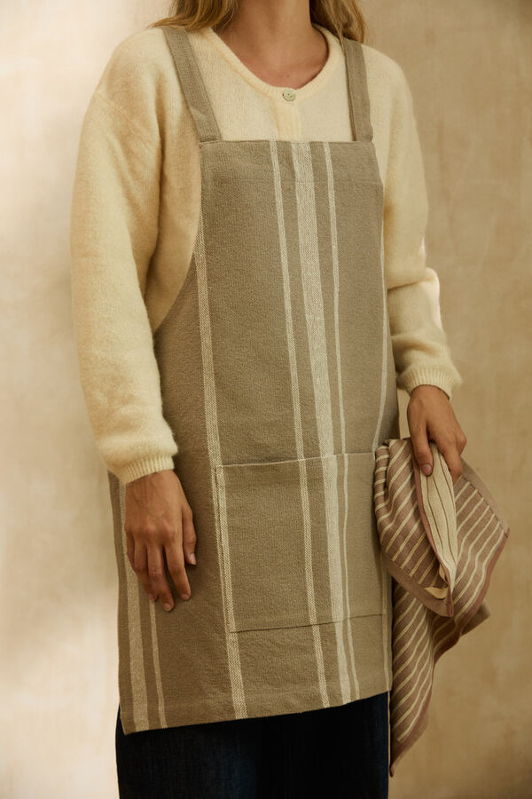 Calma House Avental de algod&atilde;o riscas Sorento cinzento