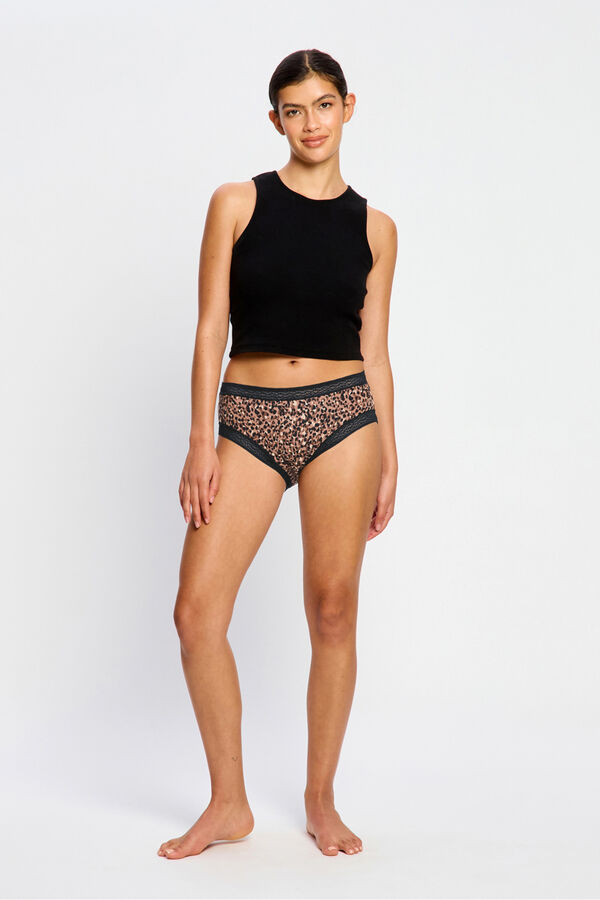 Modibodi Shorty menstruel en dentelle de bambou, flux mod&eacute;r&eacute;, marron nude