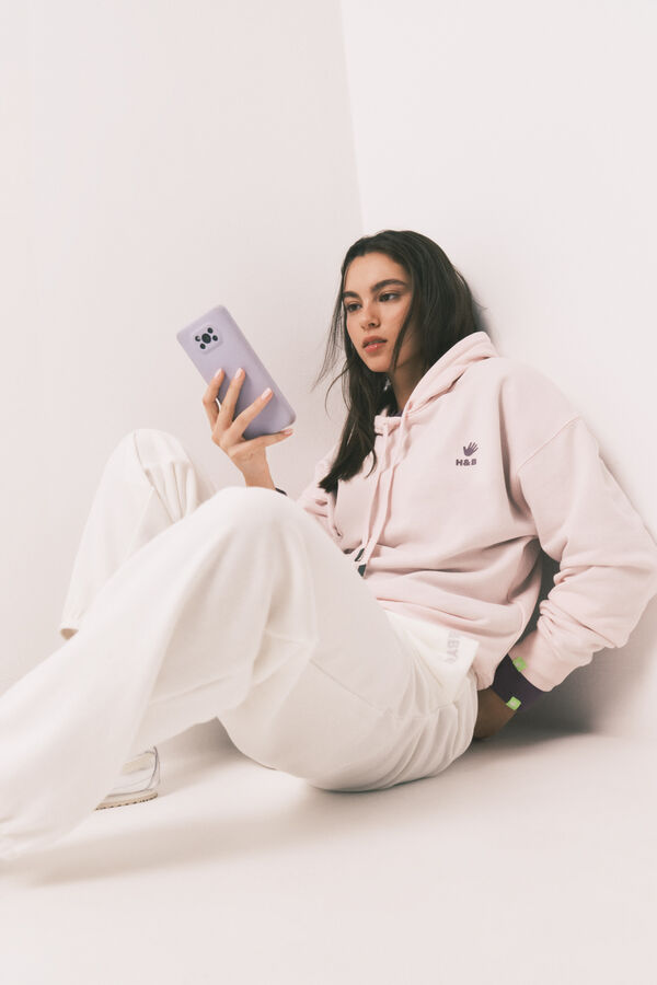 HI&BYE White cotton fleece jogger trousers beige