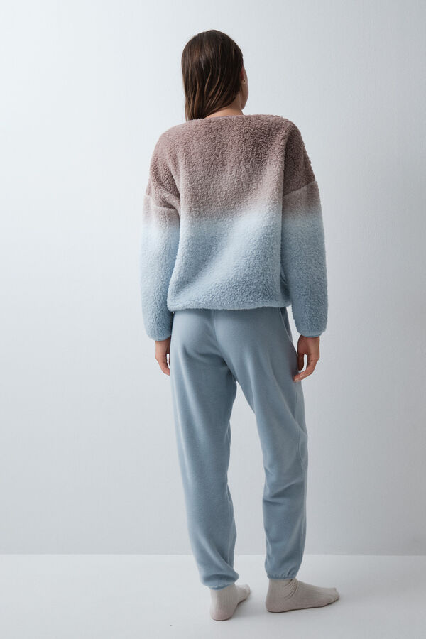 Women'secret Pyjama long en peau de mouton et polaire d&eacute;grad&eacute; bleu