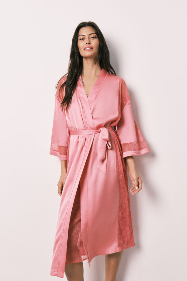 Women'secret Bata larga satinada encaje rosa