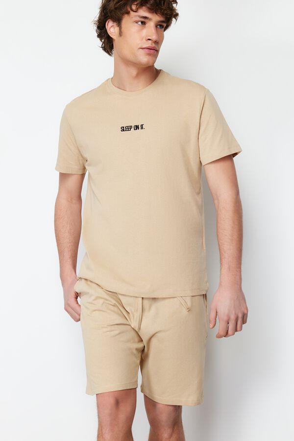 Trendyol Plain short pyjamas set brown