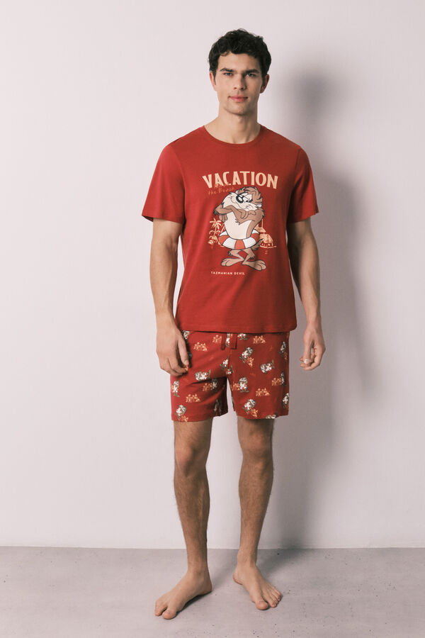 Women'secret Pyjama court pour homme en coton Tasmanian Devil rouge