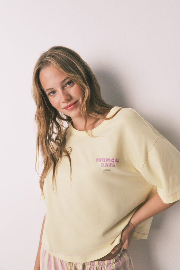 HI&BYE Pijama corto 100% algod&oacute;n rayas amarillo amarillo