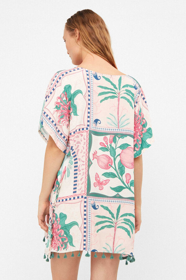 Gisela Caft&aacute;n estampado tropical blanco