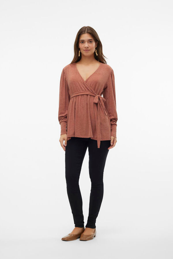 Mamalicious Top de punto escote cruzado maternity y lactancia  marr&oacute;n