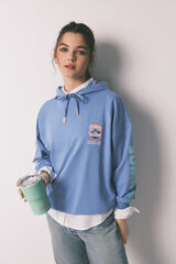 HI&BYE Blue cotton fleece hooded sweatshirt blue