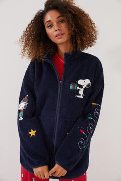 Womensecret Short faux shearling navy Christmas Snoopy robe blue