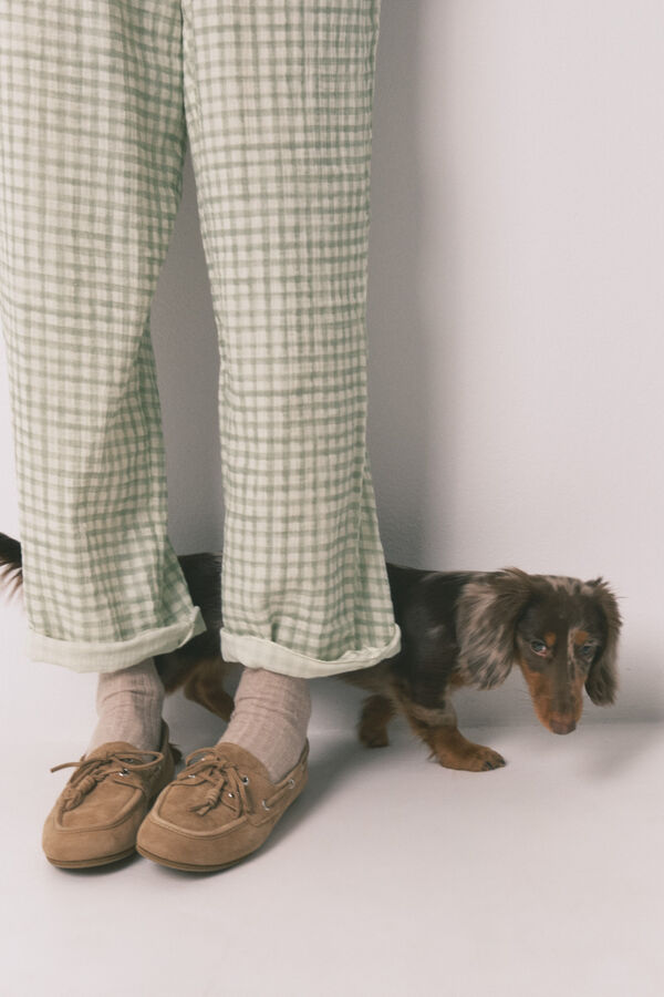 Women'secret Plaid 100% cotton classic long pyjamas green