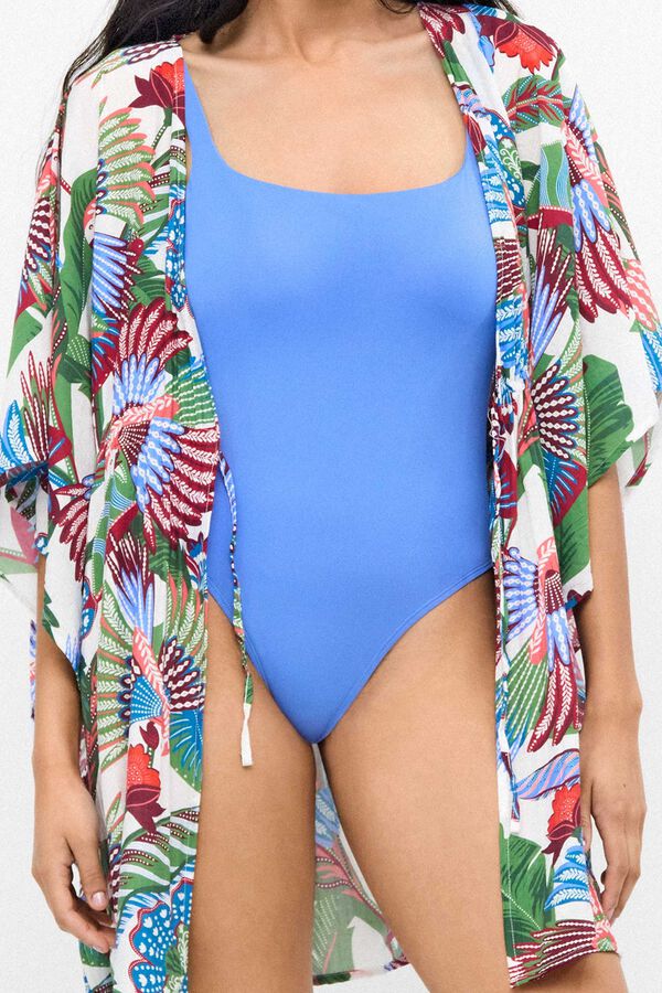 Gisela Caft&aacute;n estampado tropical blanco