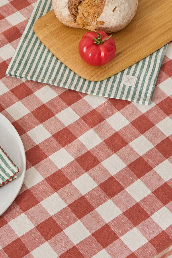 Textura Toalha de mesa de algod&atilde;o xadrez vermelho