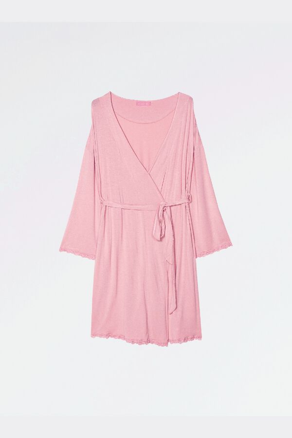 Ohma! Maternity robe with lace on bottom pink