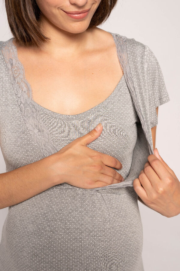 Womensecret Kurzärmeliges Still-Nachthemd mit Tupfen Grau