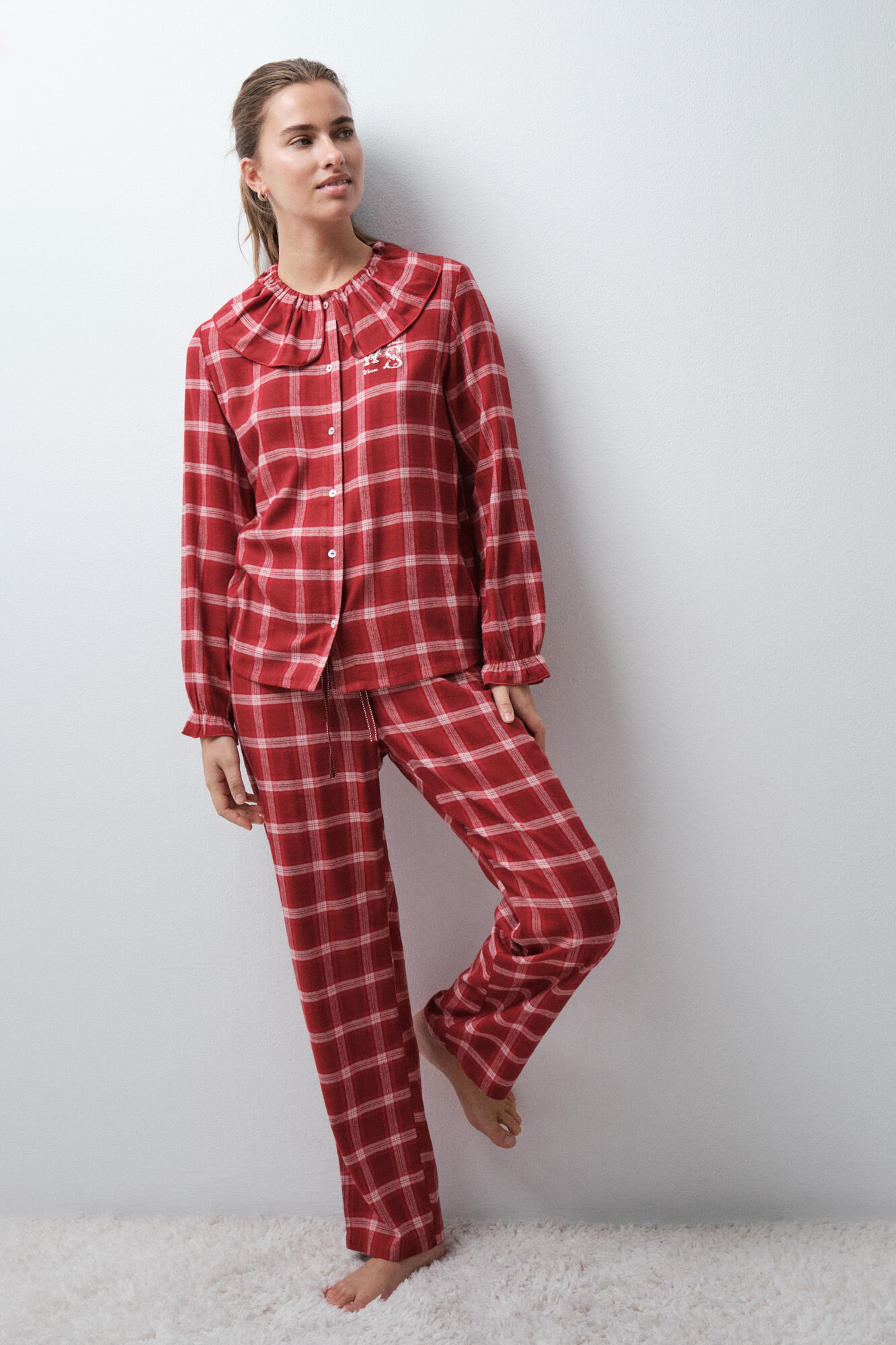 Women'secret Plaid long pyjamas with bobo collar
