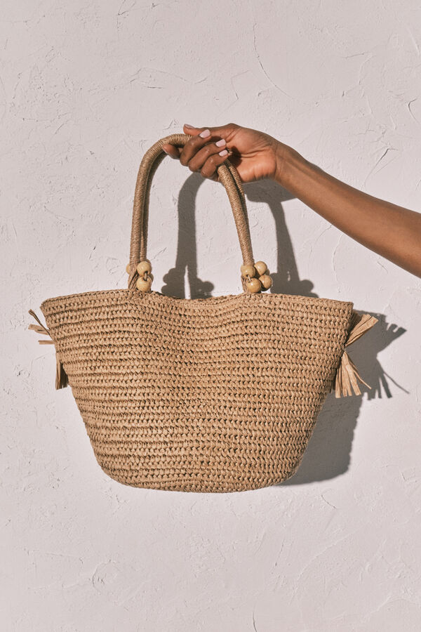 Women'secret Natural raffia medium basket bag nude